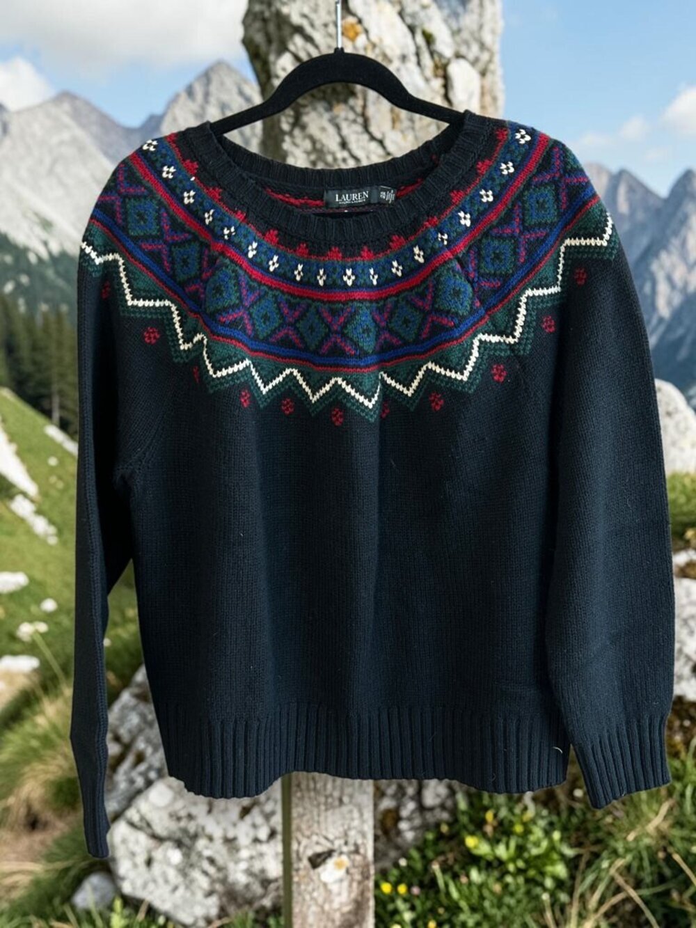 Lauren Ralph Lauren Black Label Fair Isle Wool Sweater Size XL